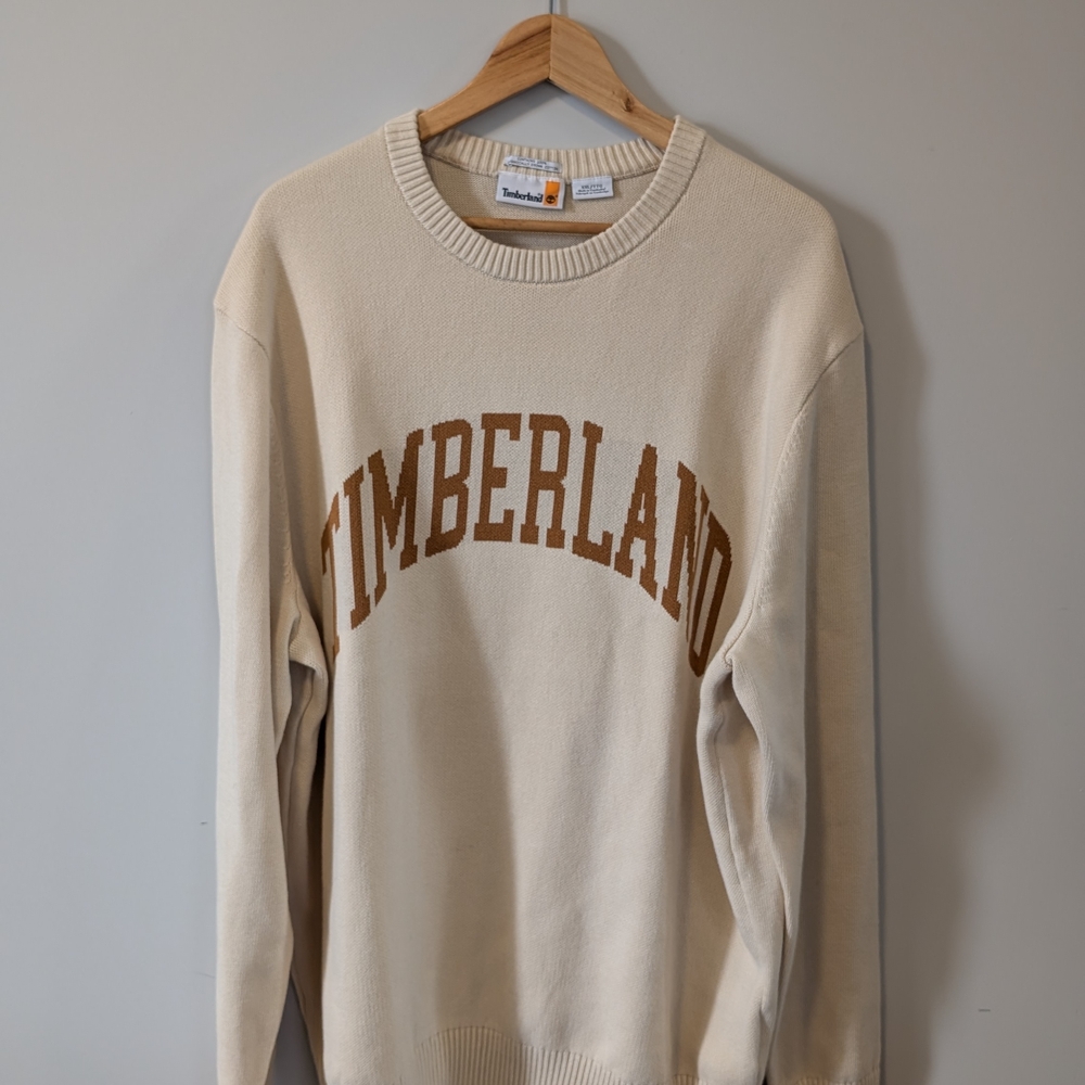 Timberland Cream and Brown Crewneck Sweater